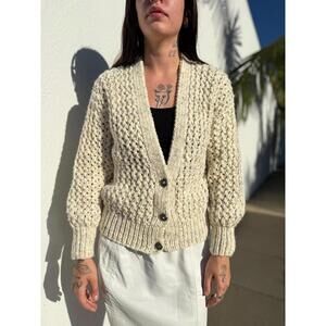 VTG Chunky Knit Cardigan Creamy Beige Sweater Button Up Petite Cozy Textured XS